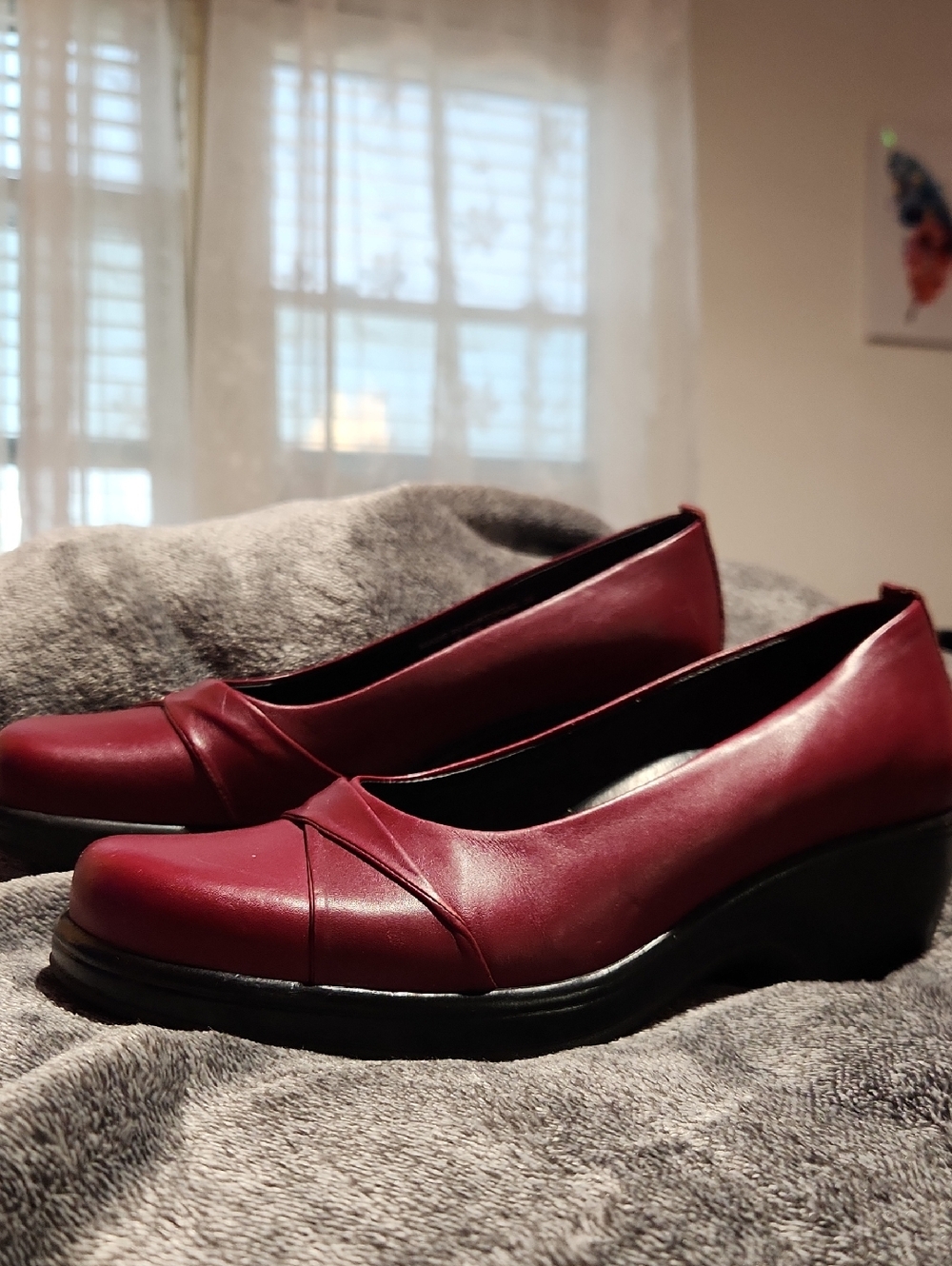 Dansko Burgundy Leather Wedge Pumps